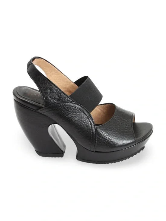 John Fluevog Spur Prepare Hi Leather Chunky Sculptural Curved Platform Sandals - Picture 1 of 15